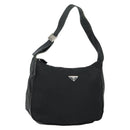 PRADA Shoulder Bag Nylon Leather Black Silver Auth bs30342-1