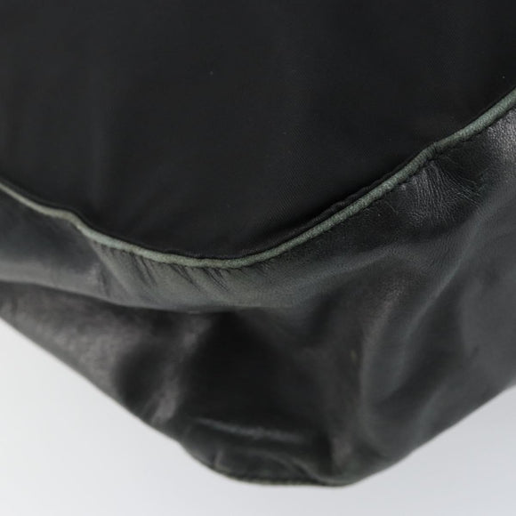 PRADA Shoulder Bag Nylon Leather Black Silver Auth bs30342