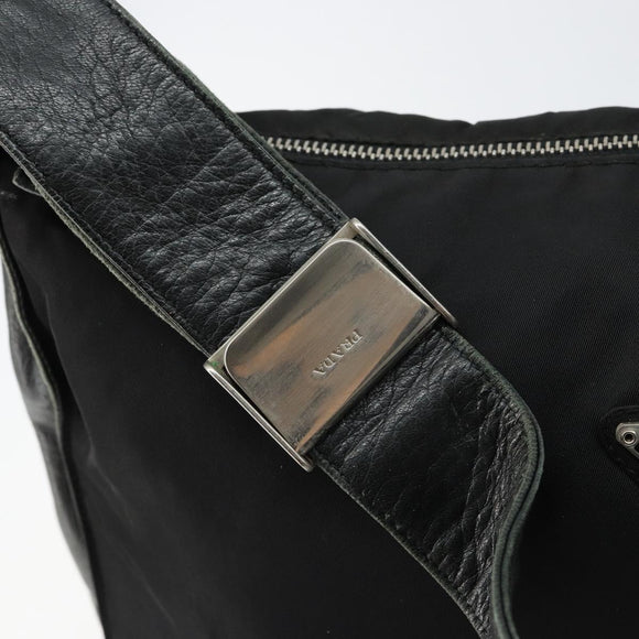 PRADA Shoulder Bag Nylon Leather Black Silver Auth bs30342