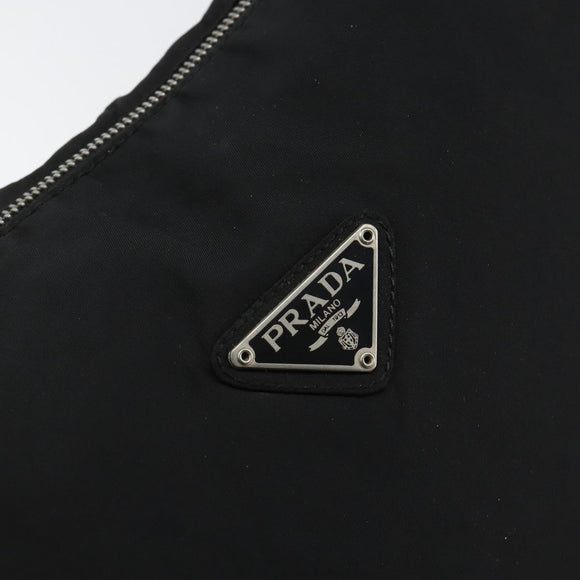 PRADA Shoulder Bag Nylon Leather Black Silver Auth bs30342