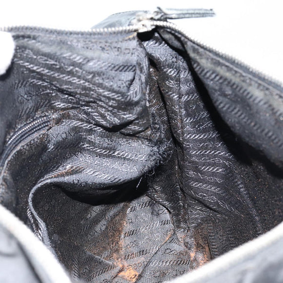 PRADA Shoulder Bag Nylon Leather Black Silver Auth bs30342