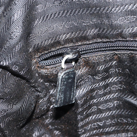 PRADA Shoulder Bag Nylon Leather Black Silver Auth bs30342