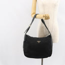 PRADA Shoulder Bag Nylon Leather Black Silver Auth bs30342-24