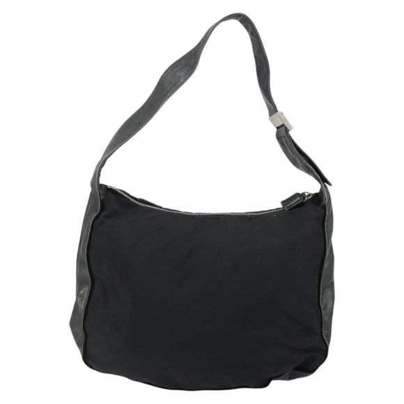 PRADA Shoulder Bag Nylon Leather Black Silver Auth bs30342