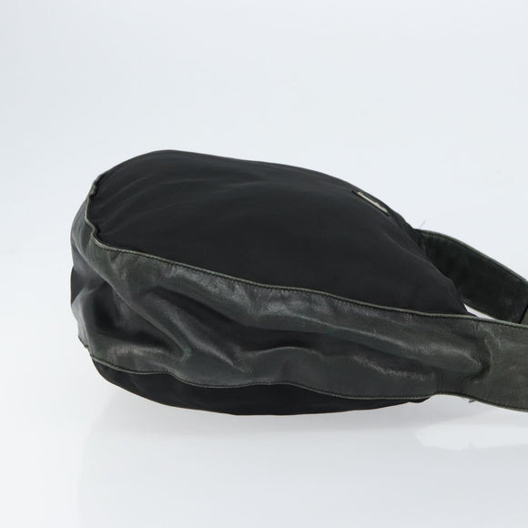 PRADA Shoulder Bag Nylon Leather Black Silver Auth bs30342