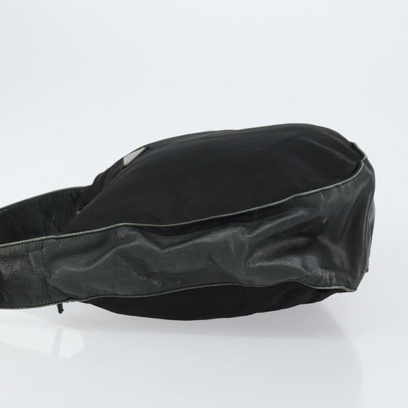 PRADA Shoulder Bag Nylon Leather Black Silver Auth bs30342