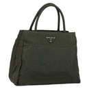 PRADA Tote Bag Nylon Khaki Silver Auth bs30343-1