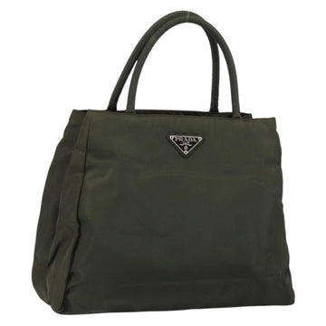 PRADA Tote Bag Nylon Khaki Silver Auth bs30343