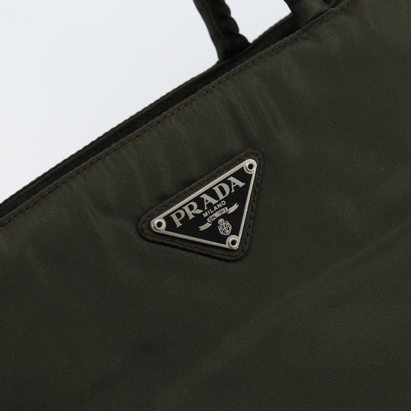 PRADA Tote Bag Nylon Khaki Silver Auth bs30343
