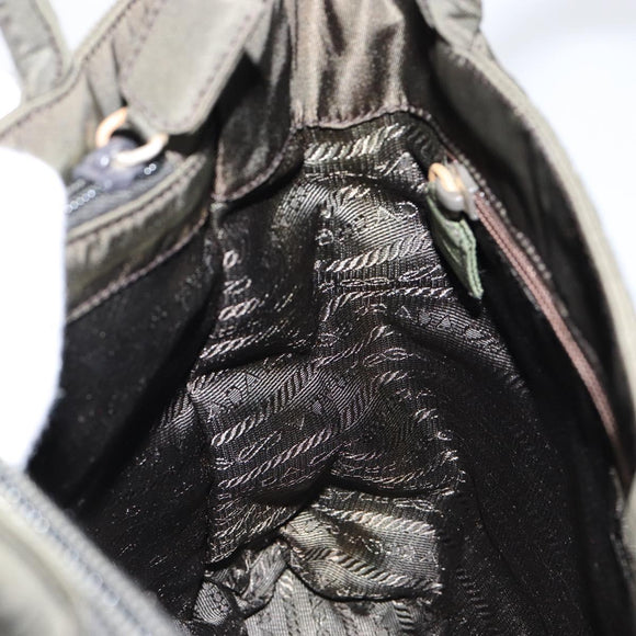 PRADA Tote Bag Nylon Khaki Silver Auth bs30343