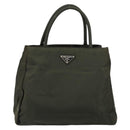 PRADA Tote Bag Nylon Khaki Silver Auth bs30343-13