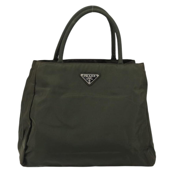 PRADA Tote Bag Nylon Khaki Silver Auth bs30343