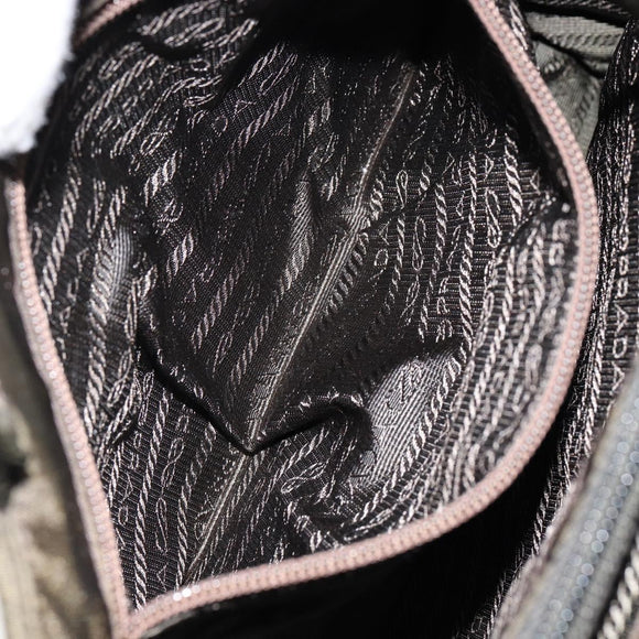 PRADA Tote Bag Nylon Khaki Silver Auth bs30343