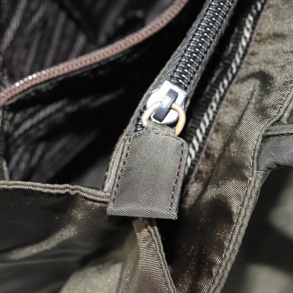 PRADA Tote Bag Nylon Khaki Silver Auth bs30343