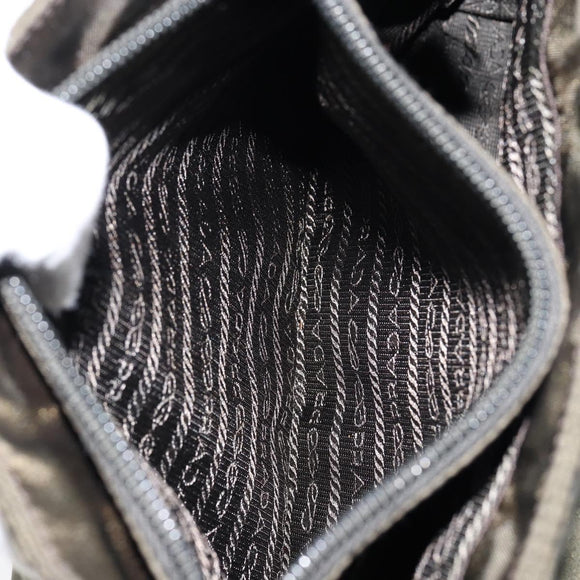 PRADA Tote Bag Nylon Khaki Silver Auth bs30343