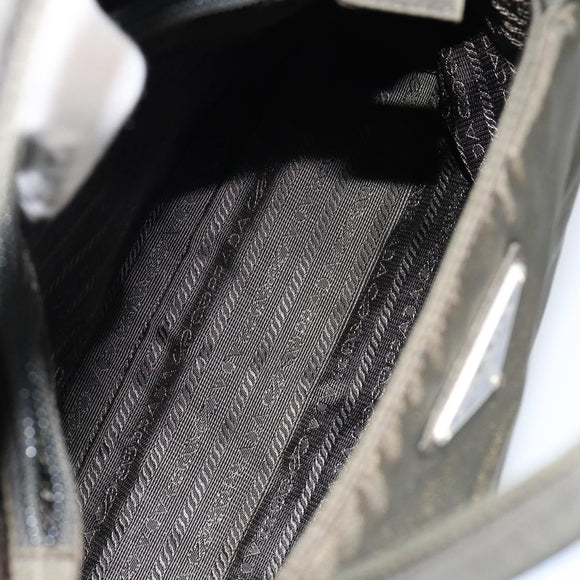 PRADA Tote Bag Nylon Khaki Silver Auth bs30343