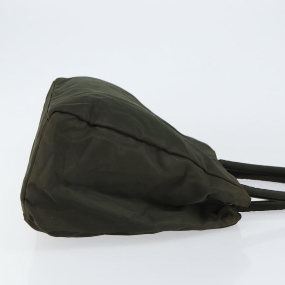 PRADA Tote Bag Nylon Khaki Silver Auth bs30343