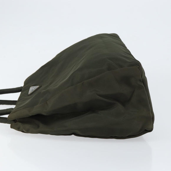 PRADA Tote Bag Nylon Khaki Silver Auth bs30343