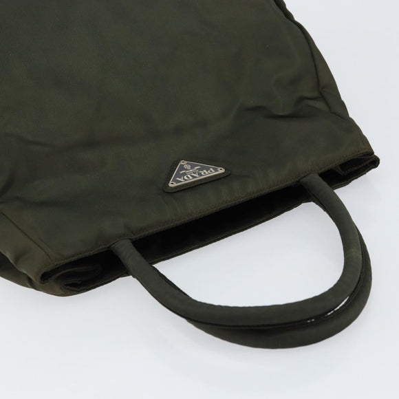 PRADA Tote Bag Nylon Khaki Silver Auth bs30343