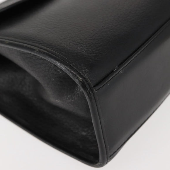 Burberrys Hand Bag Leather Black Gold Auth bs30344