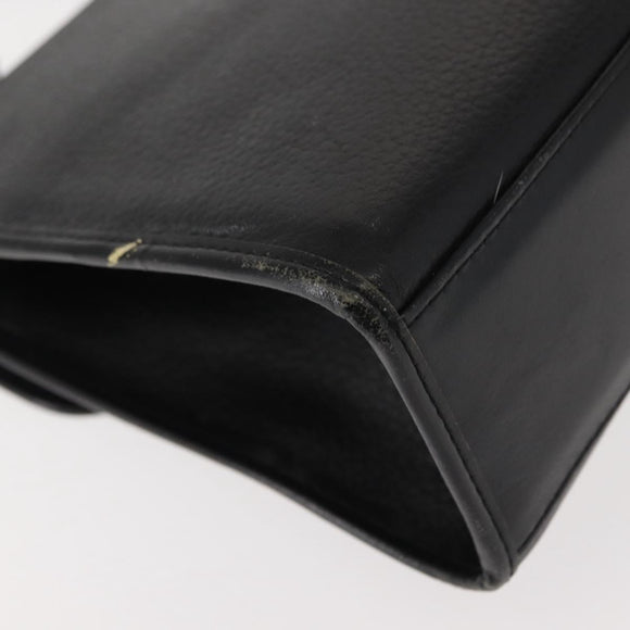 Burberrys Hand Bag Leather Black Gold Auth bs30344