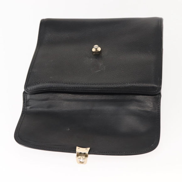 Burberrys Hand Bag Leather Black Gold Auth bs30344