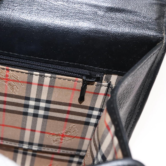 Burberrys Hand Bag Leather Black Gold Auth bs30344