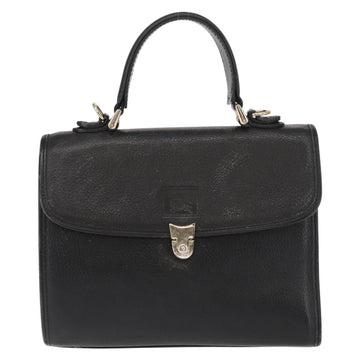 Burberrys Hand Bag Leather Black Gold Auth bs30344 - 0