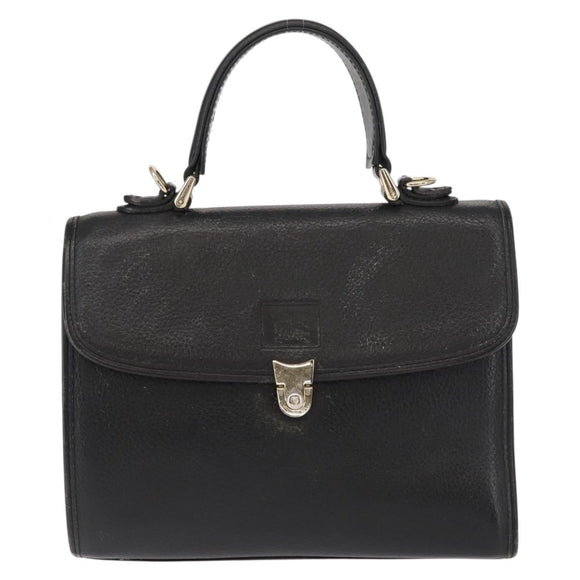 Burberrys Hand Bag Leather Black Gold Auth bs30344