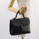 Burberrys Hand Bag Leather Black Gold Auth bs30344-21