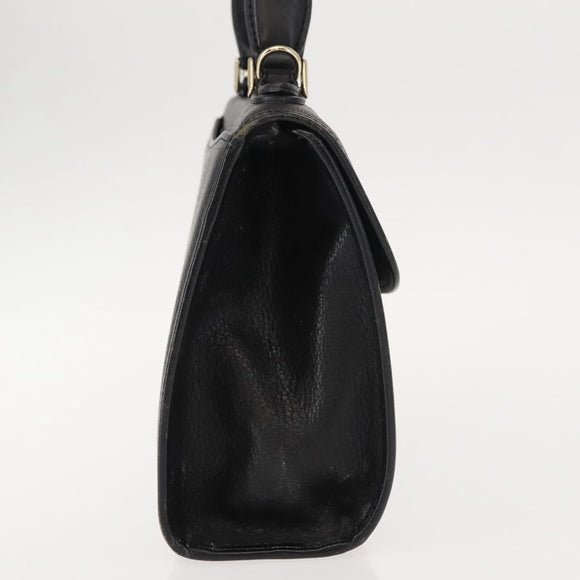 Burberrys Hand Bag Leather Black Gold Auth bs30344