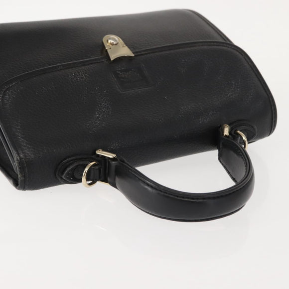 Burberrys Hand Bag Leather Black Gold Auth bs30344