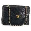 CHANEL Matelasse Chain Flap Bag Turn Lock Lamb Skin Black Gold CC Auth bs30361-1
