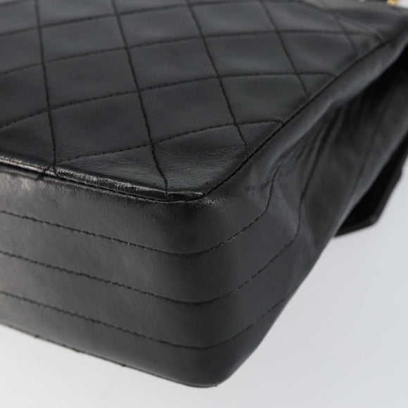 CHANEL Matelasse Chain Flap Bag Turn Lock Lamb Skin Black Gold CC Auth bs30361