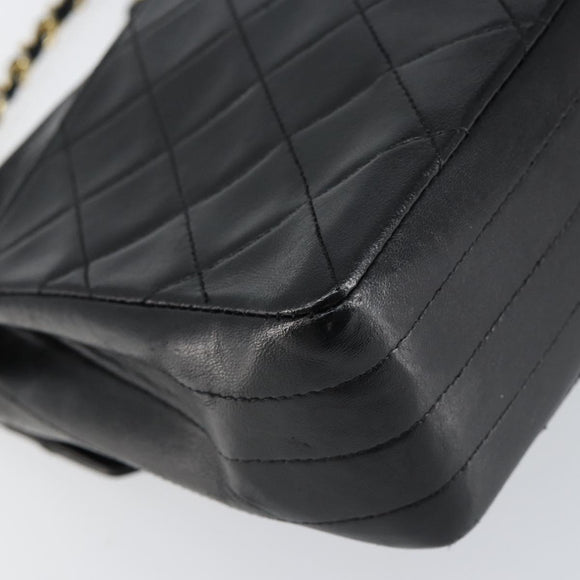 CHANEL Matelasse Chain Flap Bag Turn Lock Lamb Skin Black Gold CC Auth bs30361