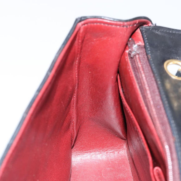 CHANEL Matelasse Chain Flap Bag Turn Lock Lamb Skin Black Gold CC Auth bs30361