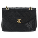 CHANEL Matelasse Chain Flap Bag Turn Lock Lamb Skin Black Gold CC Auth bs30361-13