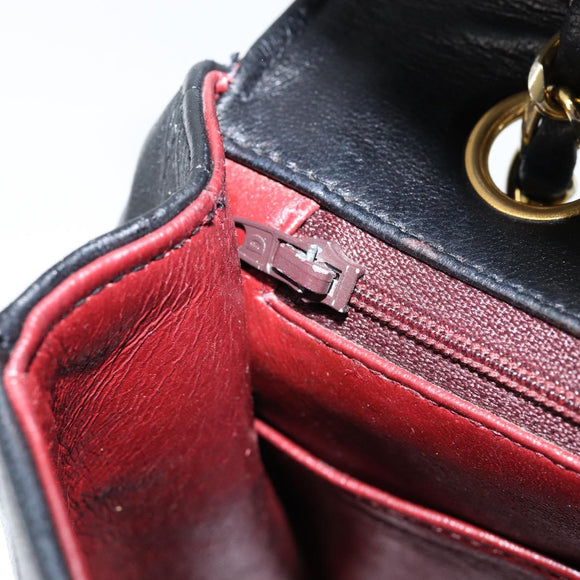 CHANEL Matelasse Chain Flap Bag Turn Lock Lamb Skin Black Gold CC Auth bs30361