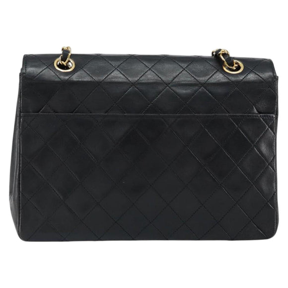 CHANEL Matelasse Chain Flap Bag Turn Lock Lamb Skin Black Gold CC Auth bs30361