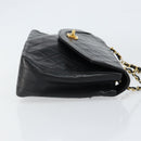 CHANEL Matelasse Chain Flap Bag Turn Lock Lamb Skin Black Gold CC Auth bs30361-3