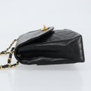 CHANEL Matelasse Chain Flap Bag Turn Lock Lamb Skin Black Gold CC Auth bs30361-4