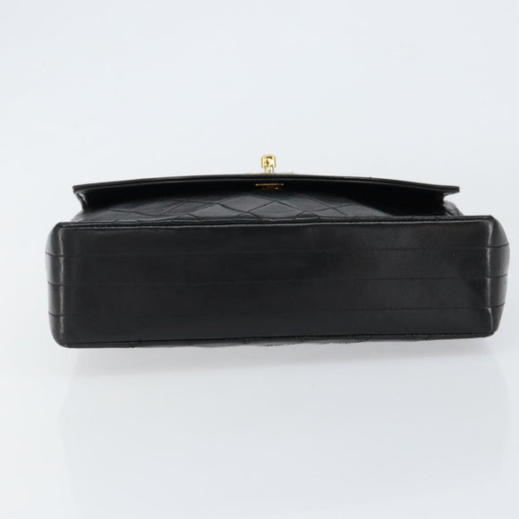 CHANEL Matelasse Chain Flap Bag Turn Lock Lamb Skin Black Gold CC Auth bs30361