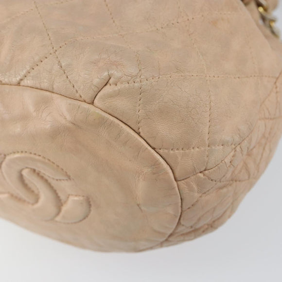 CHANEL Matelasse Chain Shoulder Bag Lamb Skin Pink Gold CC Auth bs30362