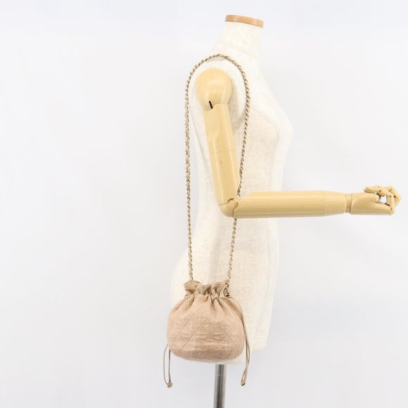 CHANEL Matelasse Chain Shoulder Bag Lamb Skin Pink Gold CC Auth bs30362