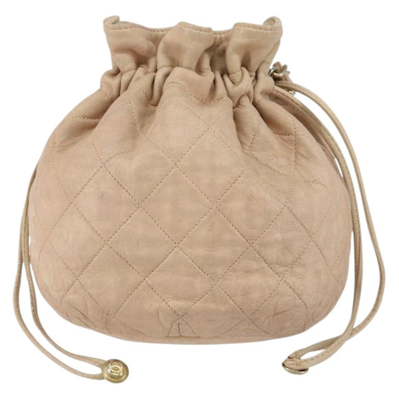 CHANEL Matelasse Chain Shoulder Bag Lamb Skin Pink Gold CC Auth bs30362