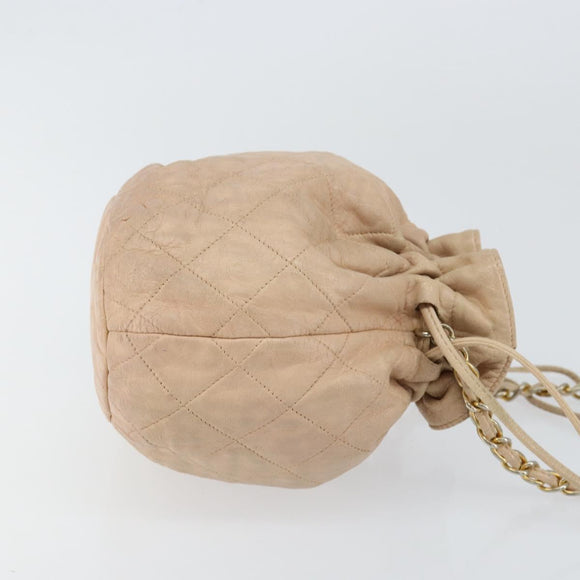 CHANEL Matelasse Chain Shoulder Bag Lamb Skin Pink Gold CC Auth bs30362