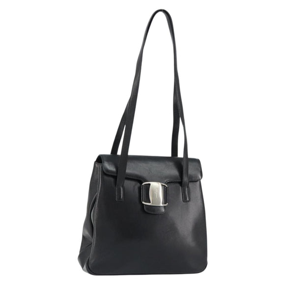Salvatore Ferragamo Vala Tote Bag Leather Black Silver Auth bs30363