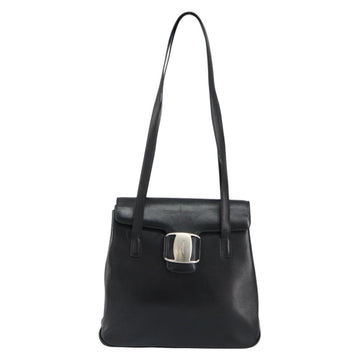 Salvatore Ferragamo Vala Tote Bag Leather Black Silver Auth bs30363 - 0