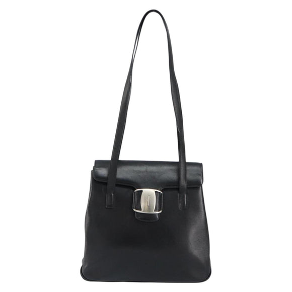 Salvatore Ferragamo Vala Tote Bag Leather Black Silver Auth bs30363