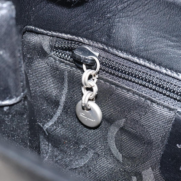 Salvatore Ferragamo Vala Tote Bag Leather Black Silver Auth bs30363